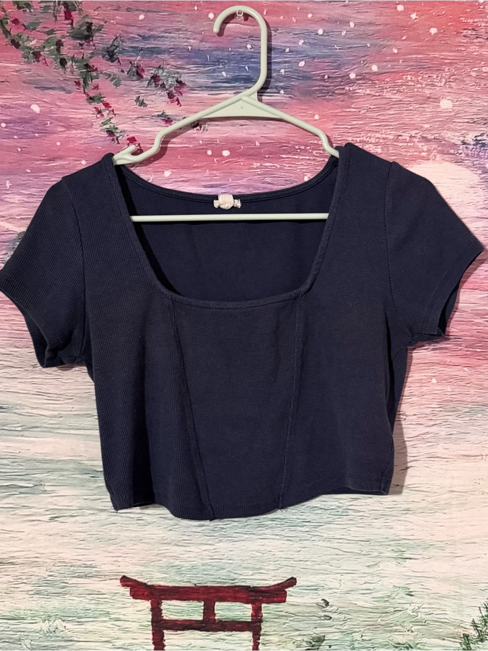 Women’s Navy Square-Neck Crop Top
